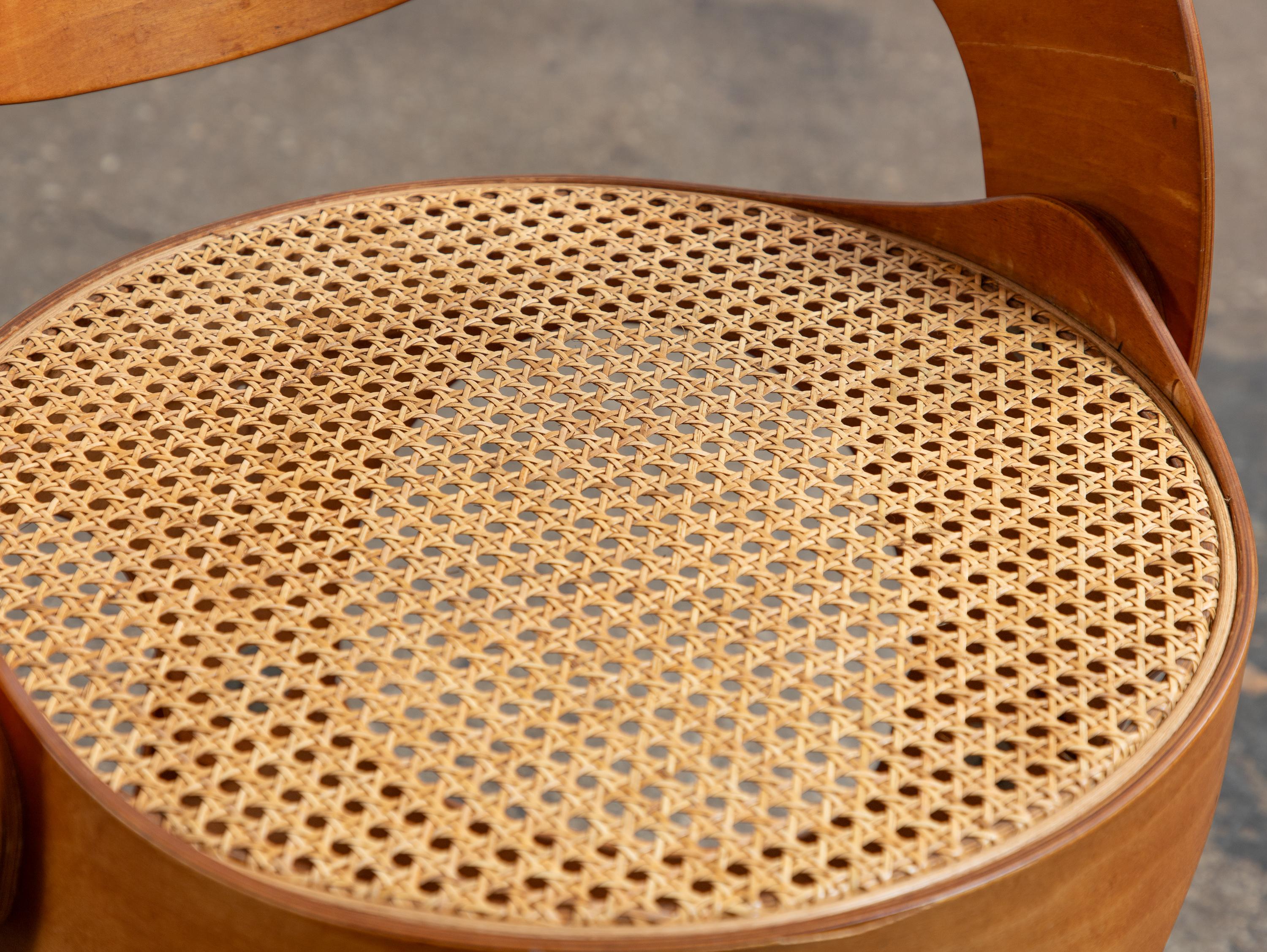 Unique Modernist Bent Plywood Cane Chair by Leandre Poisson For Sale 2