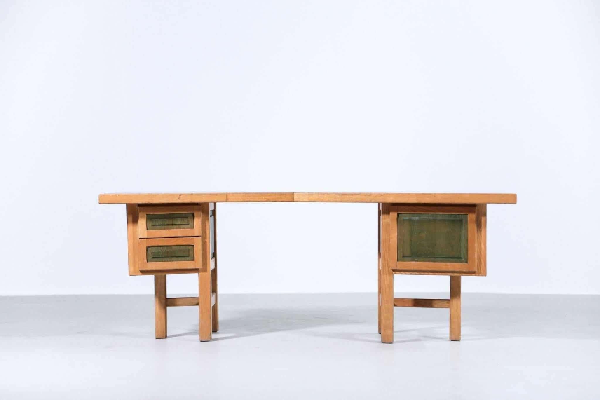 Mid-Century Modern Unique Modernist Desk, 1970s French Design in the Style of Pierre Chapo