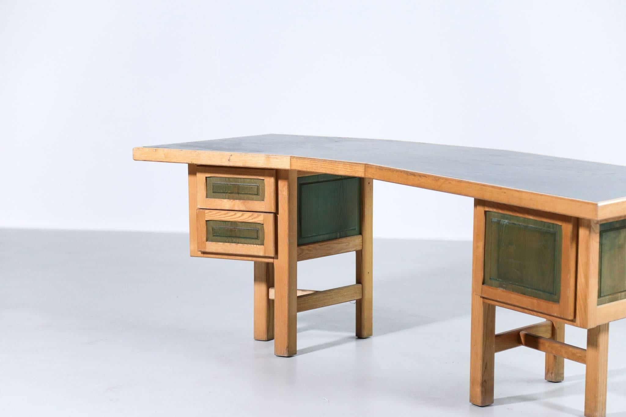 Wood Unique Modernist Desk, 1970s French Design in the Style of Pierre Chapo
