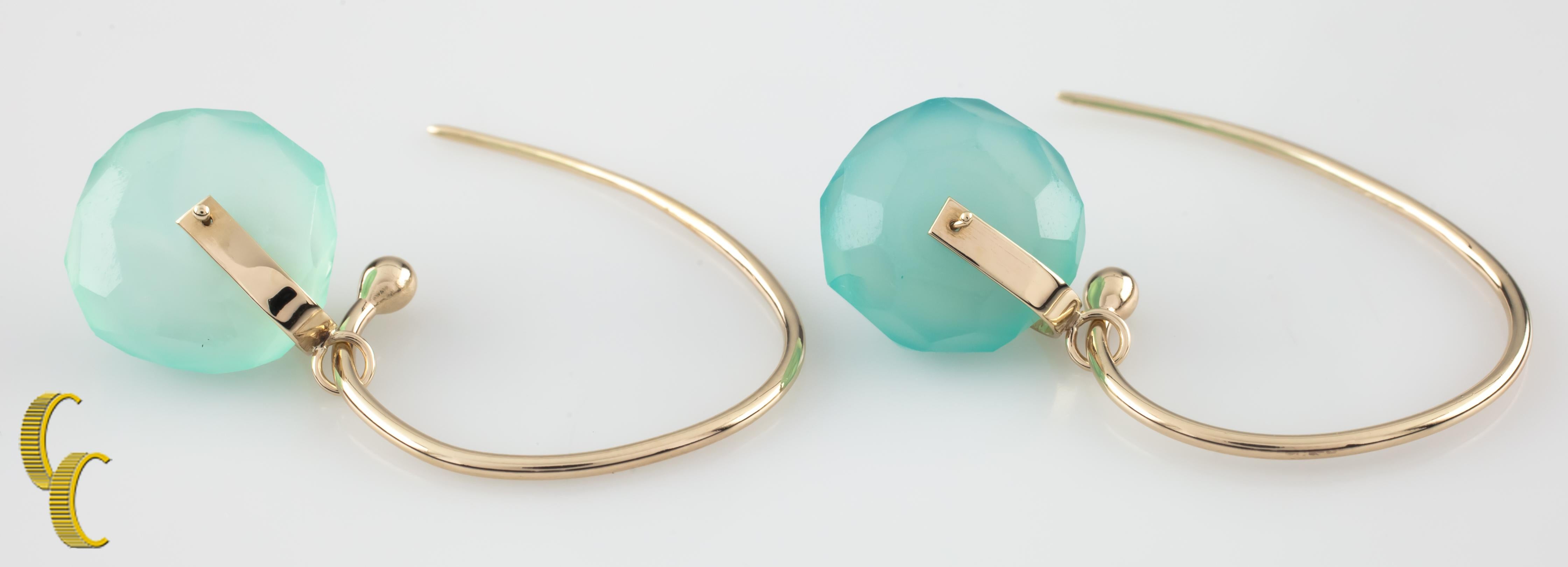 Women's or Men's Unique Modernist Gold-Tone Hook Earrings with Dangling Blue Quartz Wheels For Sale