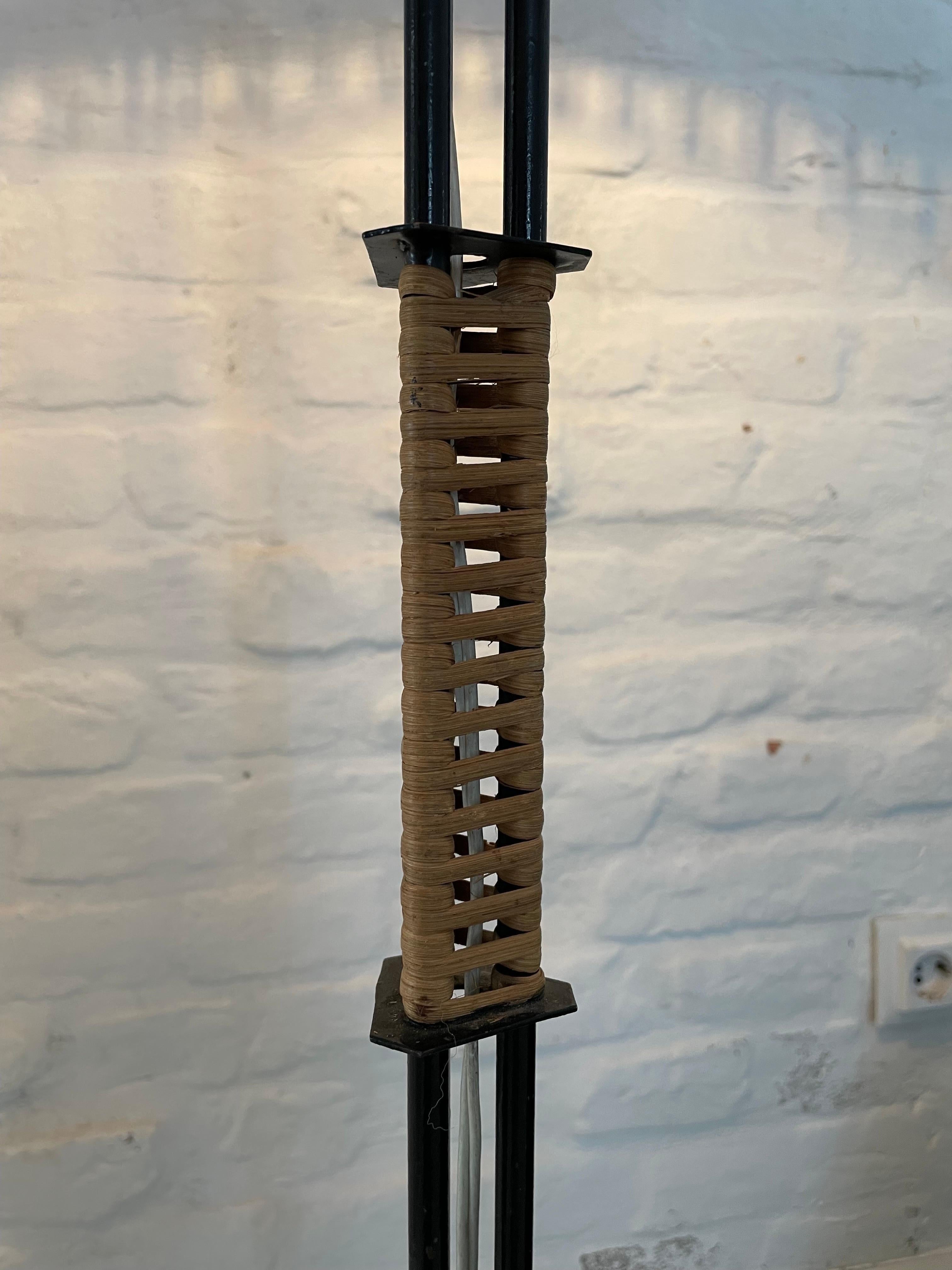 Unique  Modernist Iron and Wicker Floor Lamp, Hungary, 1950s For Sale 3