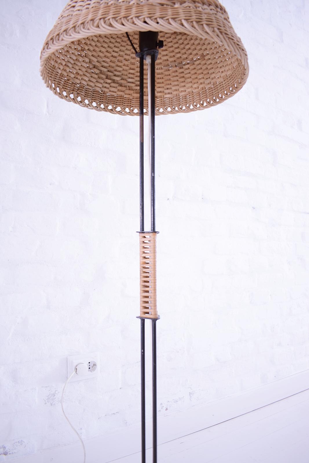 Mid-Century Modern Unique  Modernist Iron and Wicker Floor Lamp, Hungary, 1950s
