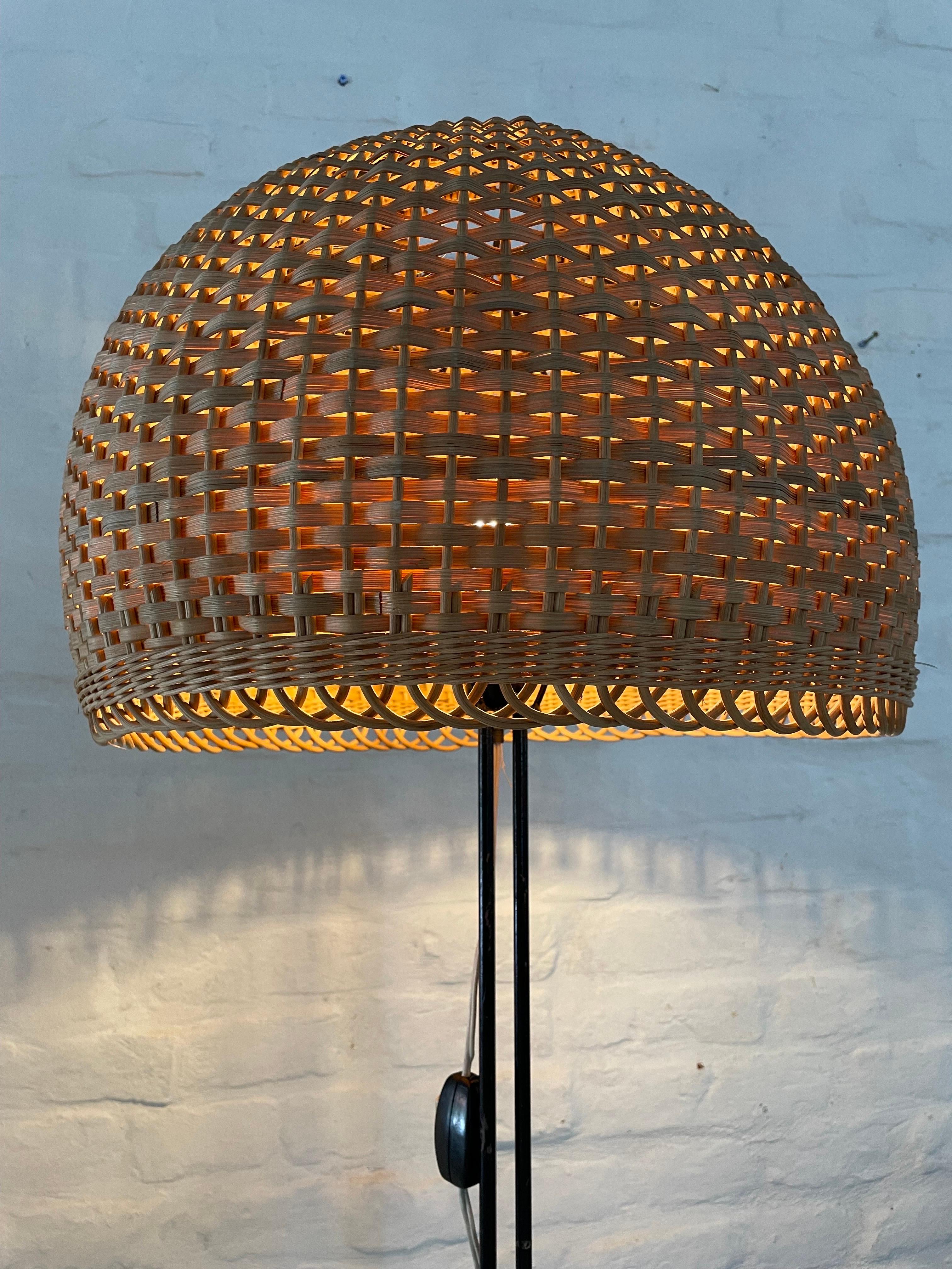 Unique  Modernist Iron and Wicker Floor Lamp, Hungary, 1950s For Sale 2