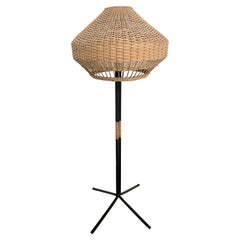 Unique  Modernist Iron and Wicker Floor Lamp, Hungary, 1950s