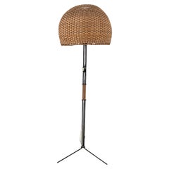 Unique  Modernist Iron and Wicker Floor Lamp, Hungary, 1950s
