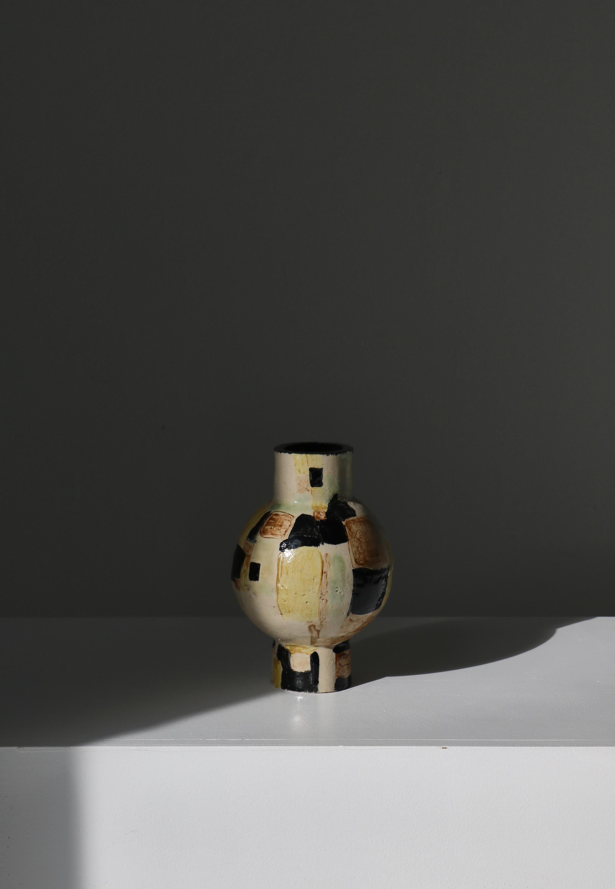 Swedish Unique Modernist Stoneware Vase by Vilhelm Bjerke-Petersen, Sweden, 1950s