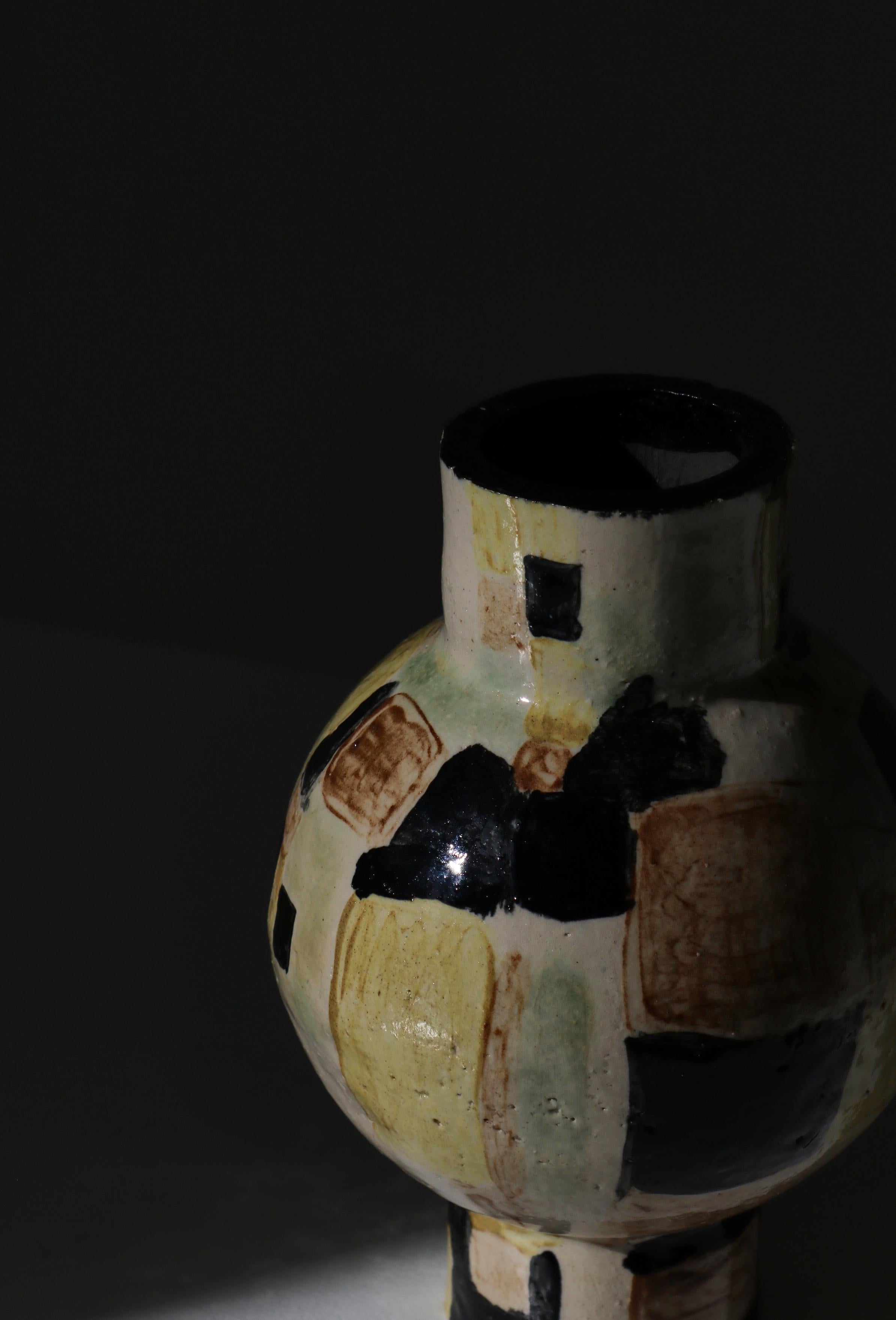 Unique Modernist Stoneware Vase by Vilhelm Bjerke-Petersen, Sweden, 1950s 1