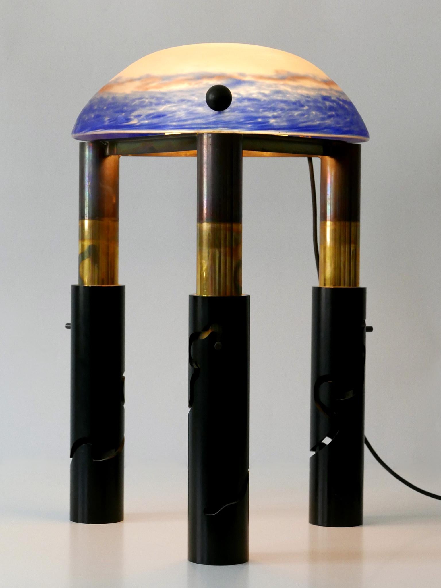 Einzigartige, monumentale und verstellbare Tisch- oder Stehlampe aus massivem Messing und Glas, 1980er Jahre (Deutsch) im Angebot
