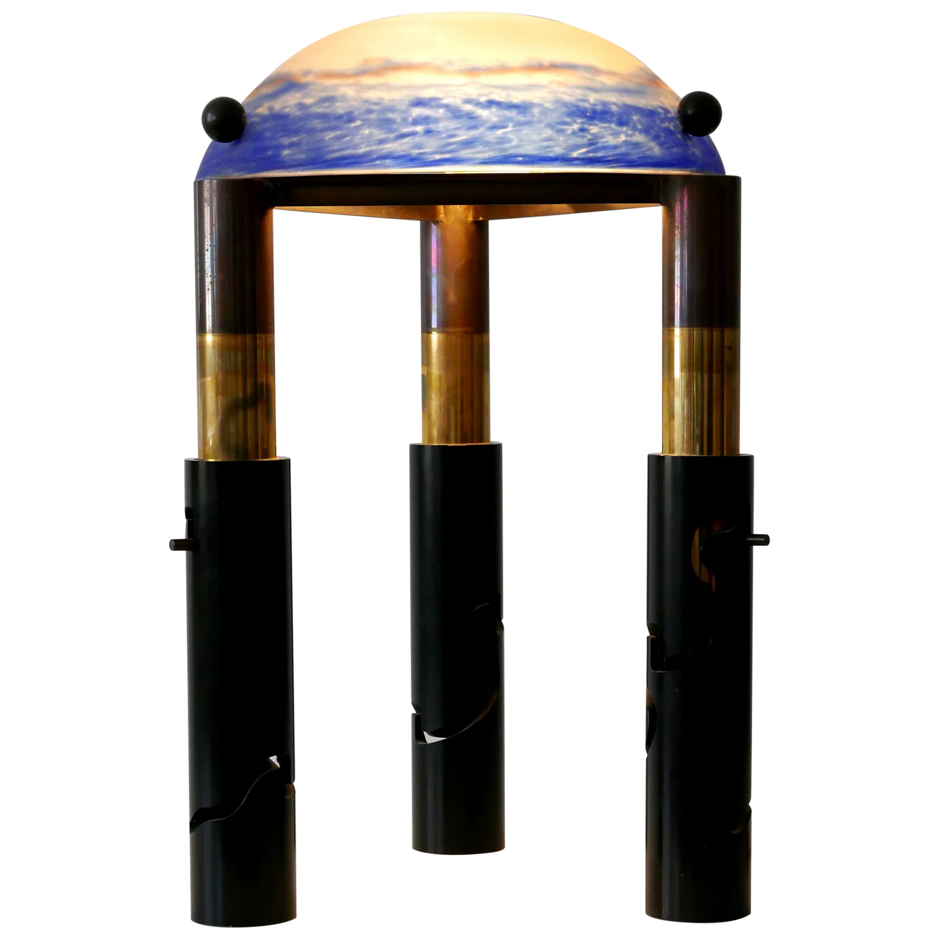 Unique, Monumental & Adjustable Solid Brass and Glass Table or Floor Lamp 1980s