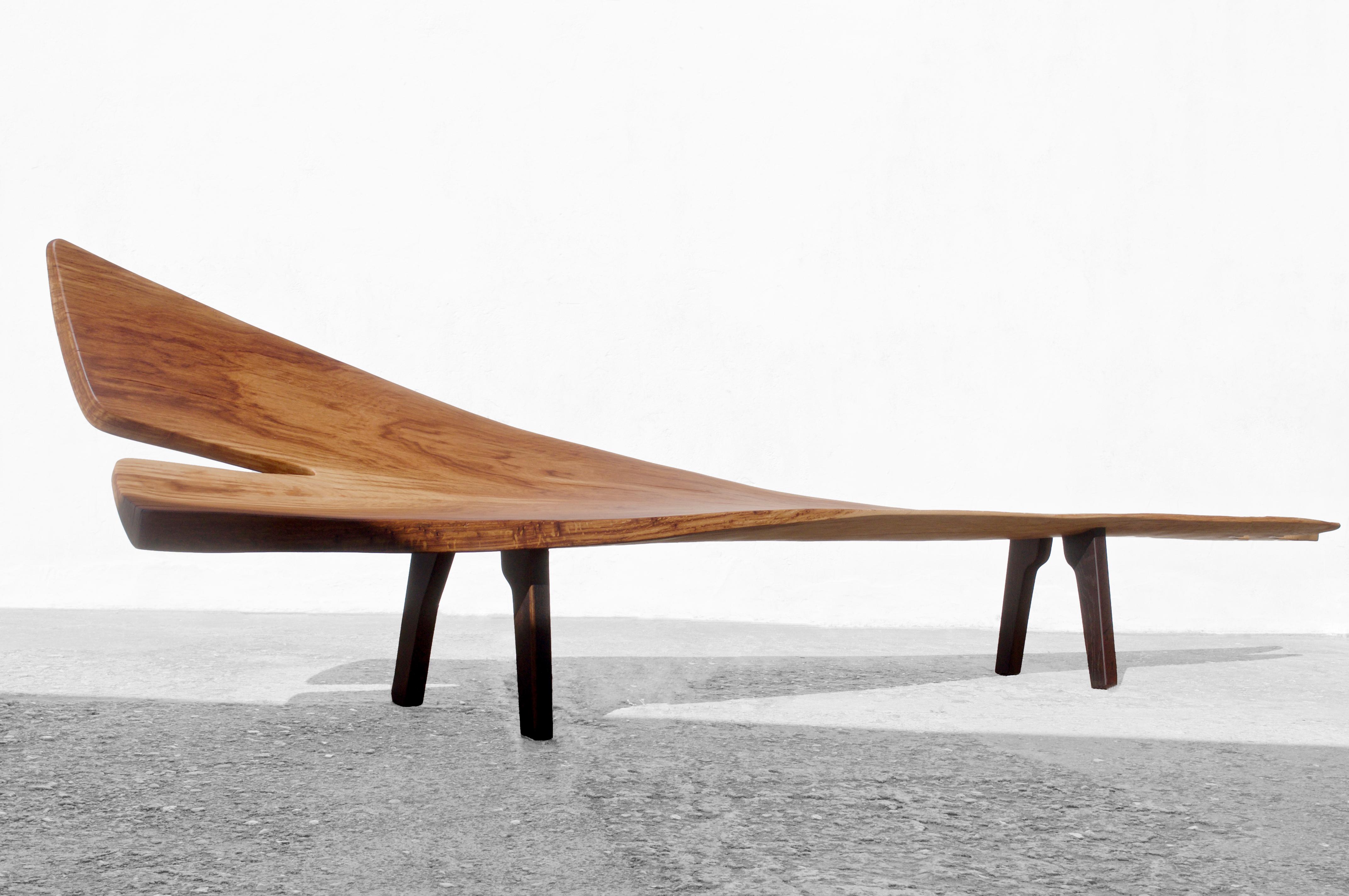 Unique Monumental bench sculpted by Jörg Pietschmann
Materials: Smoked Oak, polished oil finish.
Dimensions: W 400 x D 60 x H 104 cm
Seathight: 50 cm

In Pietschmann’s sculptures, trees that for centuries were part of a landscape and founded in