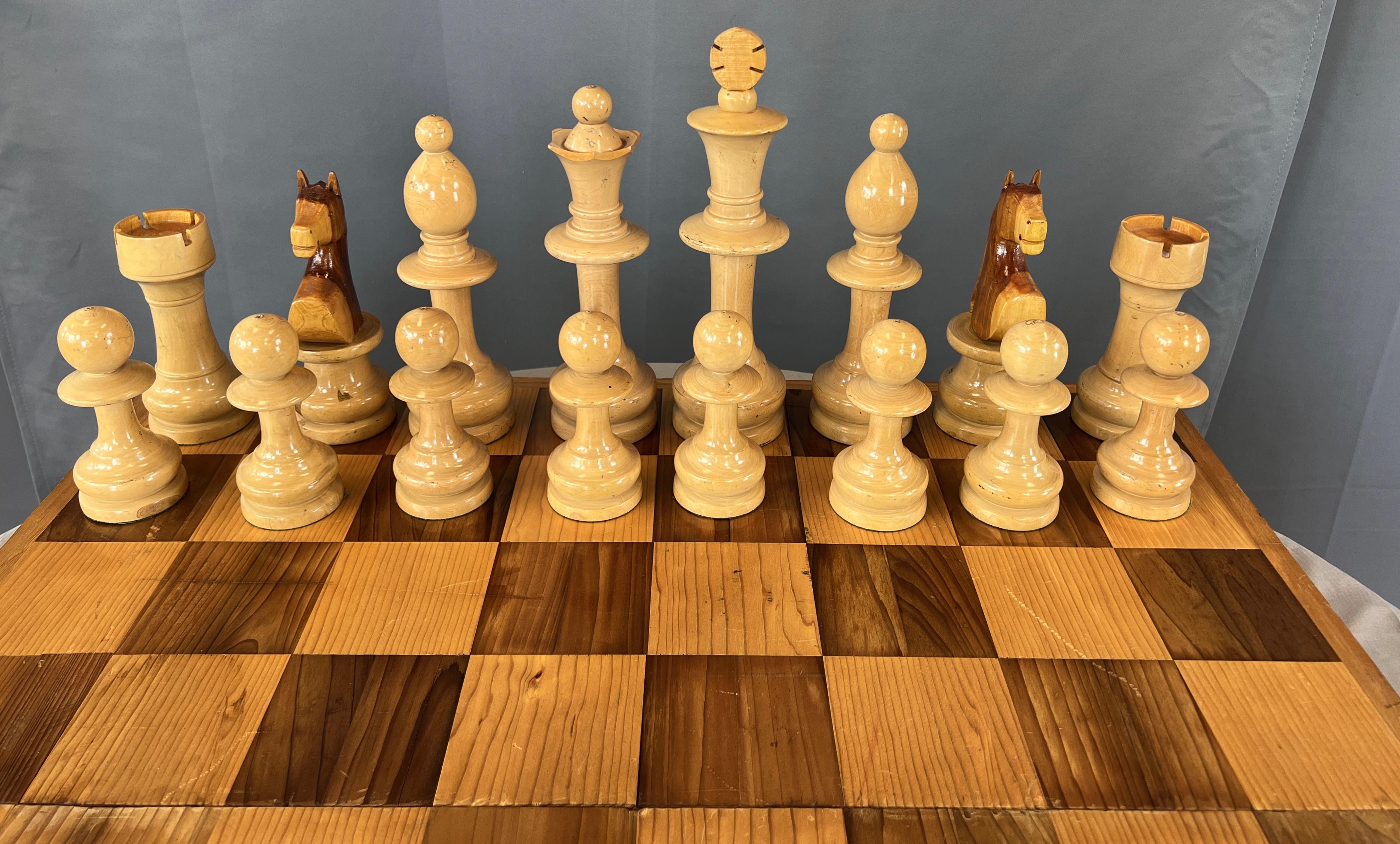 American Unique & Monumental Hand Crafted Wooden Chess Set 33pc