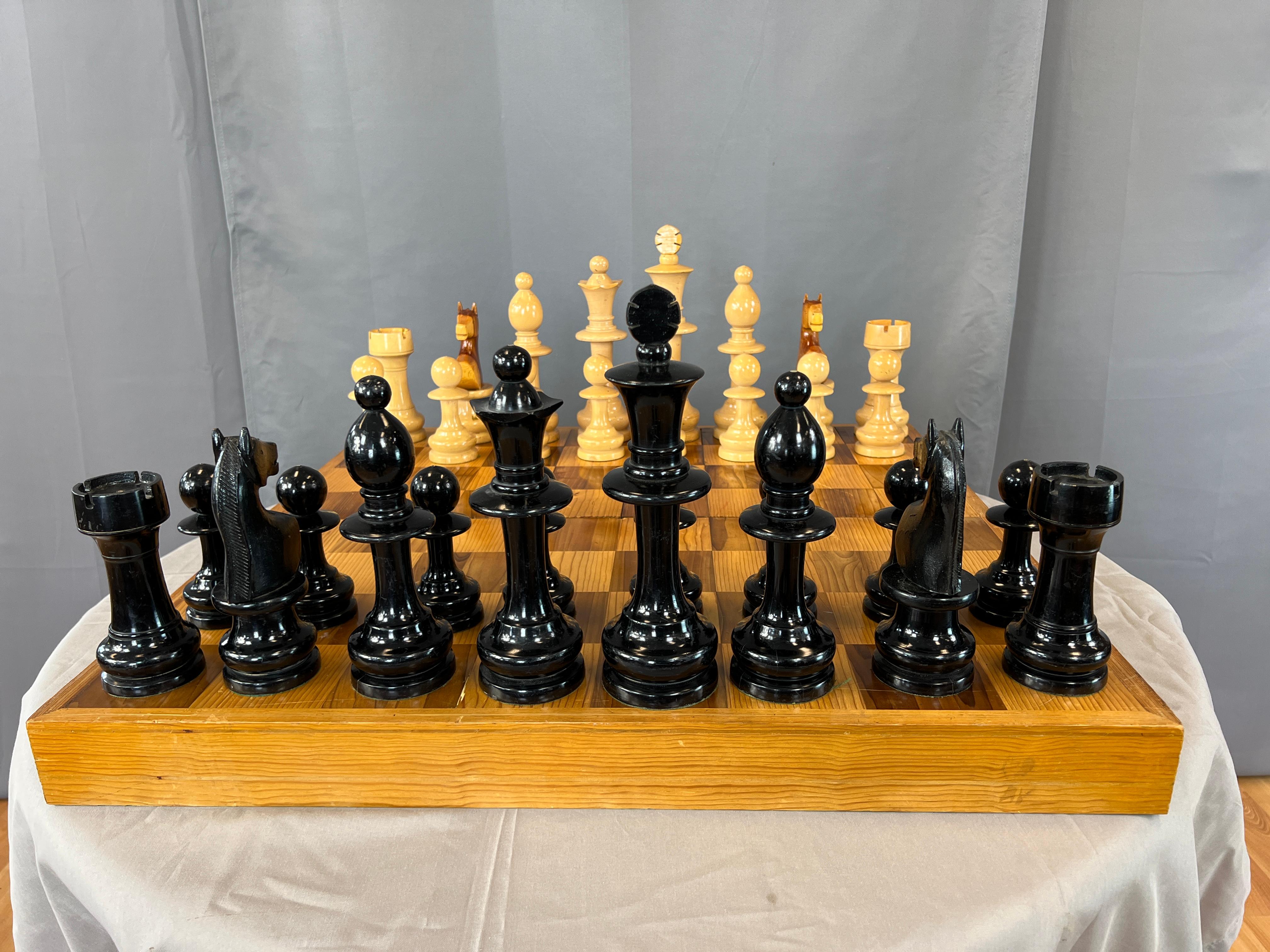 Turned Unique & Monumental Hand Crafted Wooden Chess Set 33pc