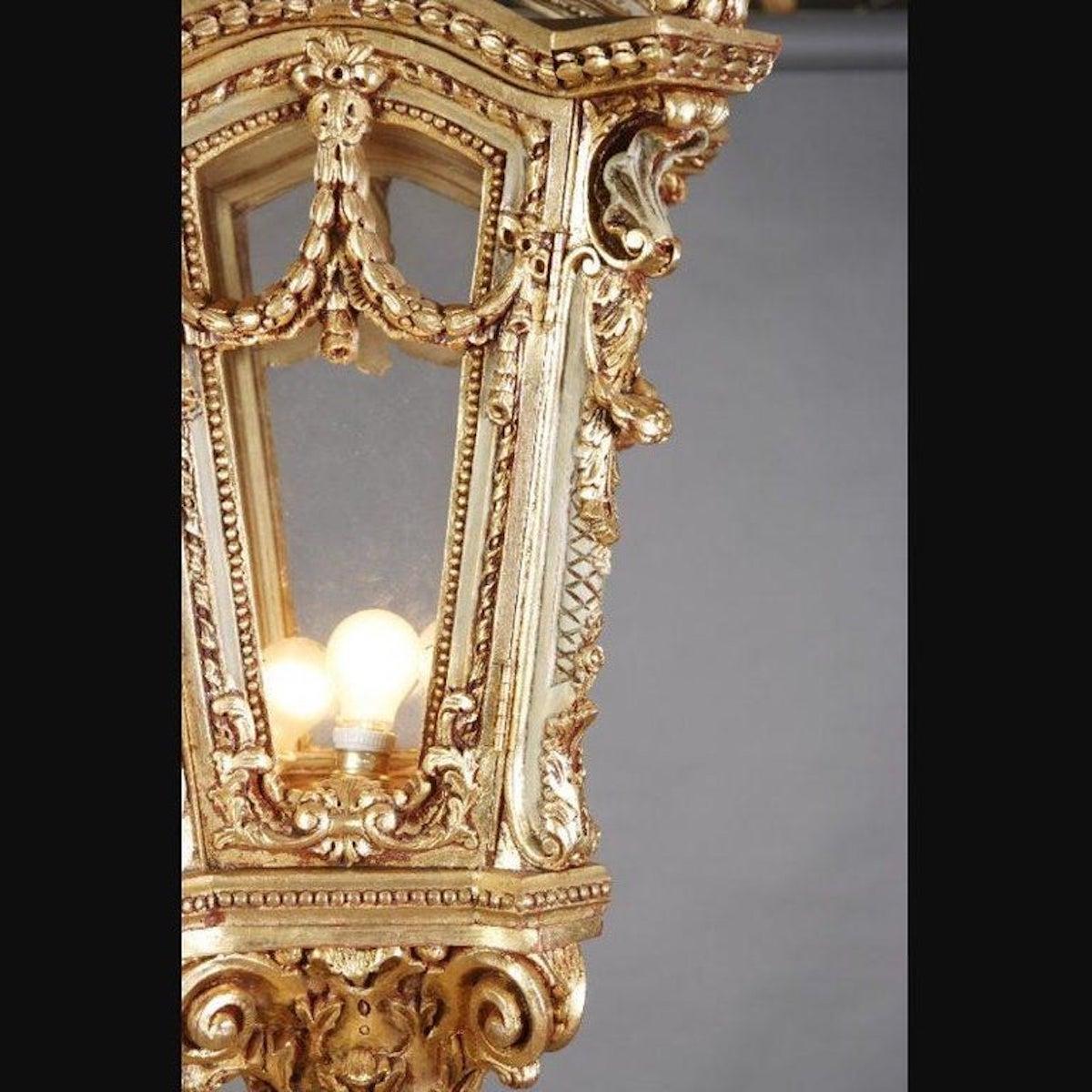 20th Century Unique Monumental Stand Lantern in Louis XV, Beech Wood For Sale