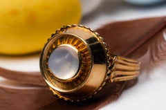Bague Tank ronde unique en pierre de lune, bague en or 14 carats et pierre de lune, bague turbine à jais