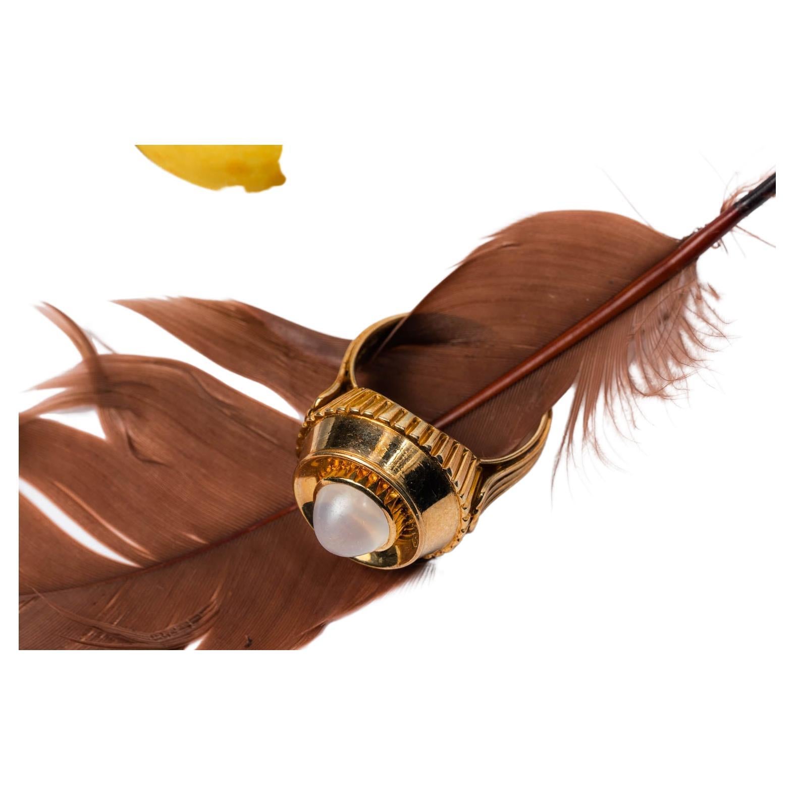 Einzigartiger runder Mondstein-Tankring, 14K Gold Mondstein-Ring, Jet-Turbine-Ring