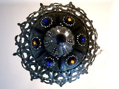 Unique Moroccan Brass and Jeweled Chandelier with easy Install