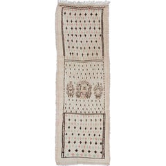 Unique Moroccan Runner in Light Ivory Background & Brown, Rose, Green Accents