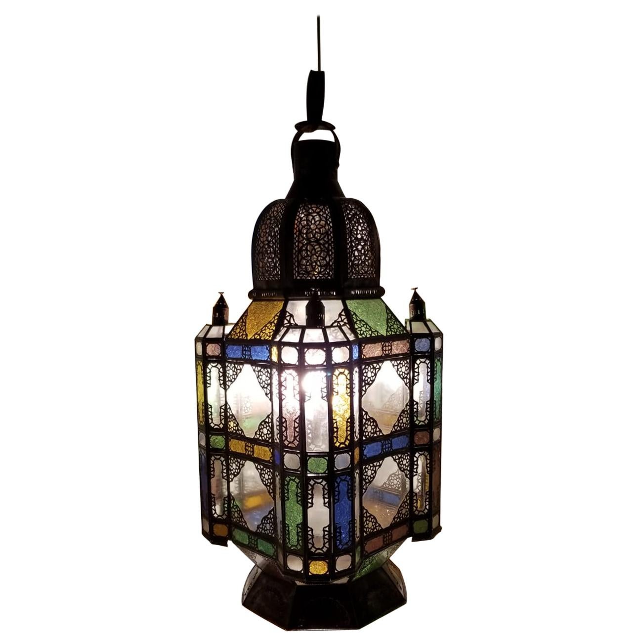Large Moroccan Rustic Lantern or Chandelier For Sale