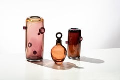 Unique Mouth-Blown Freeform Glass Large Tower Vase in Melange Colors of Earth