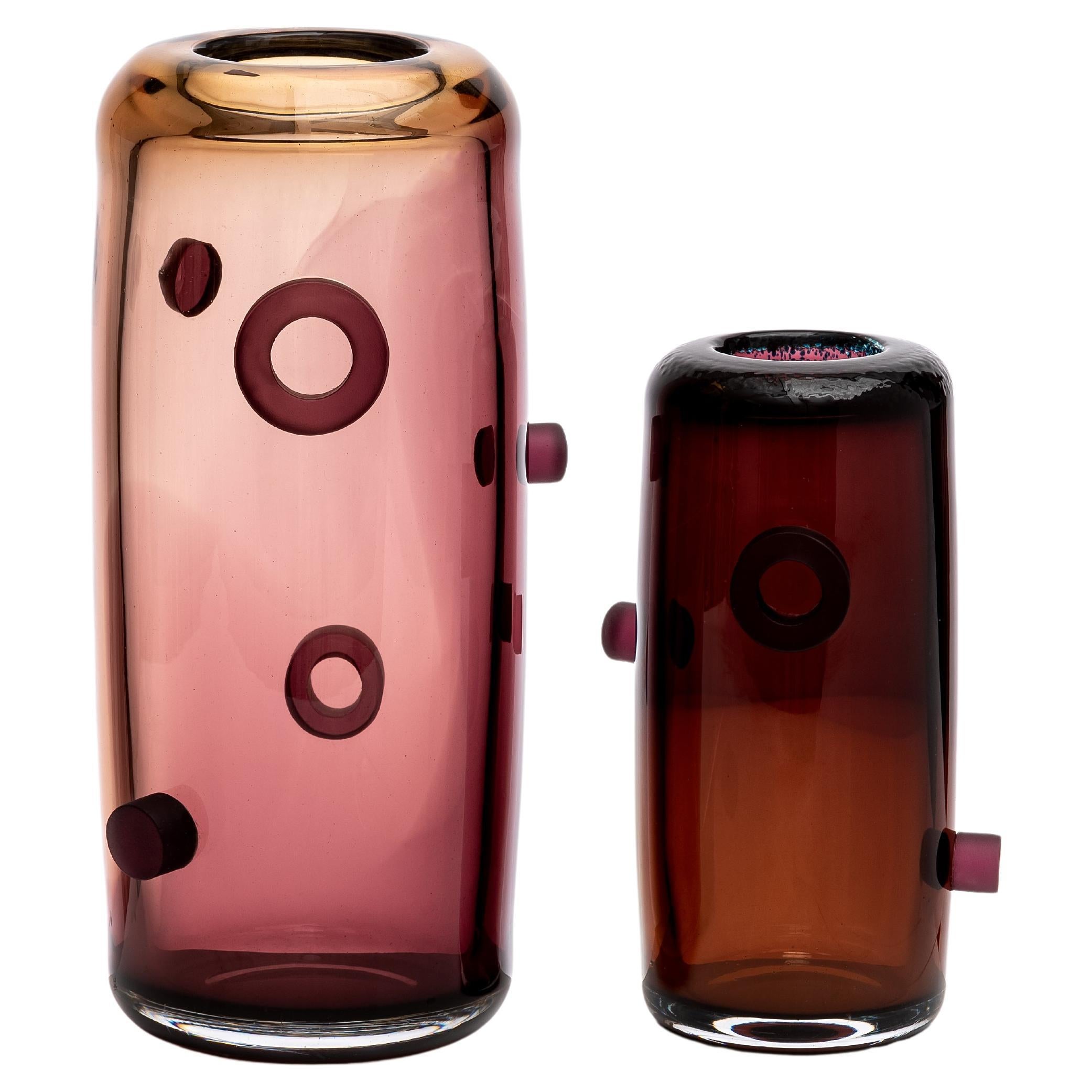 Unique mouthblown freeform glass small tower vase in melange colours