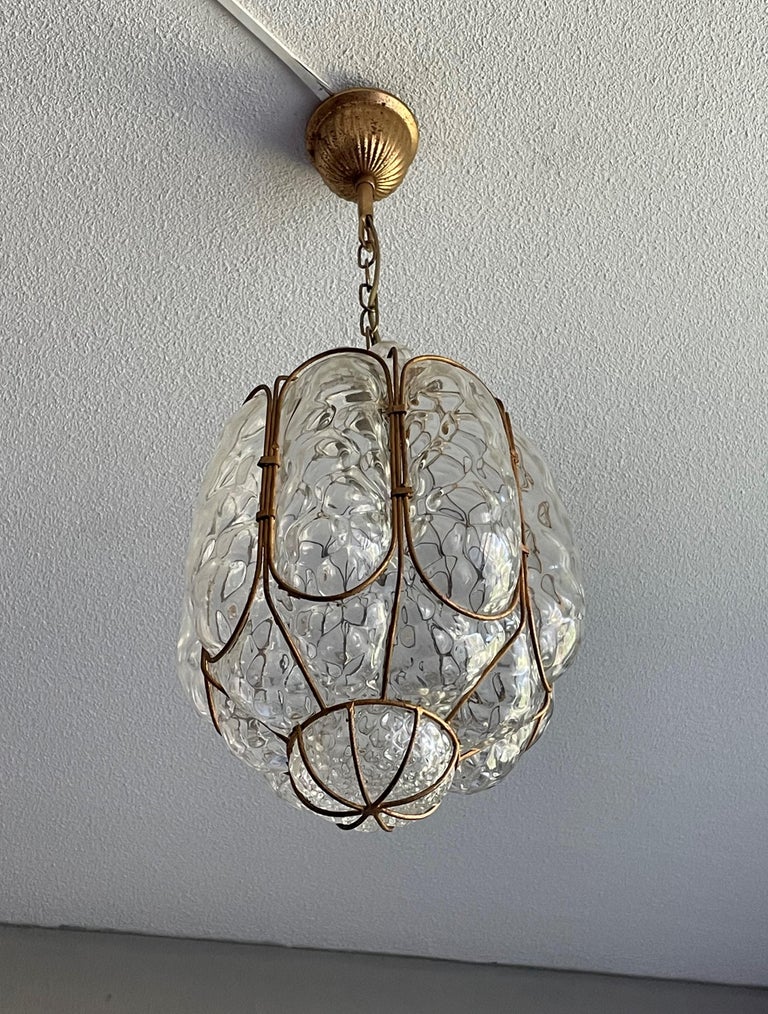 Arts and Crafts Unique Mouthblown Midcentury Venetian Murano Art Glass Pendant / Ceiling Light For Sale