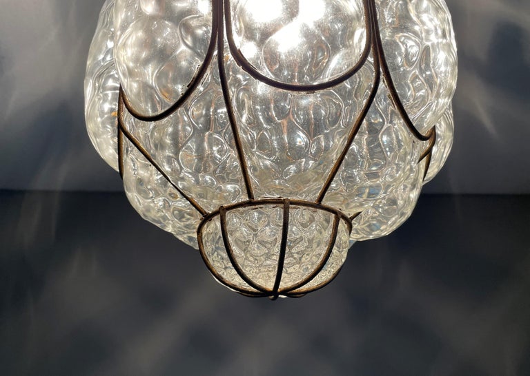 Unique Mouthblown Midcentury Venetian Murano Art Glass Pendant / Ceiling Light In Good Condition For Sale In Lisse, NL