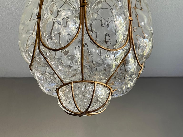 20th Century Unique Mouthblown Midcentury Venetian Murano Art Glass Pendant / Ceiling Light For Sale
