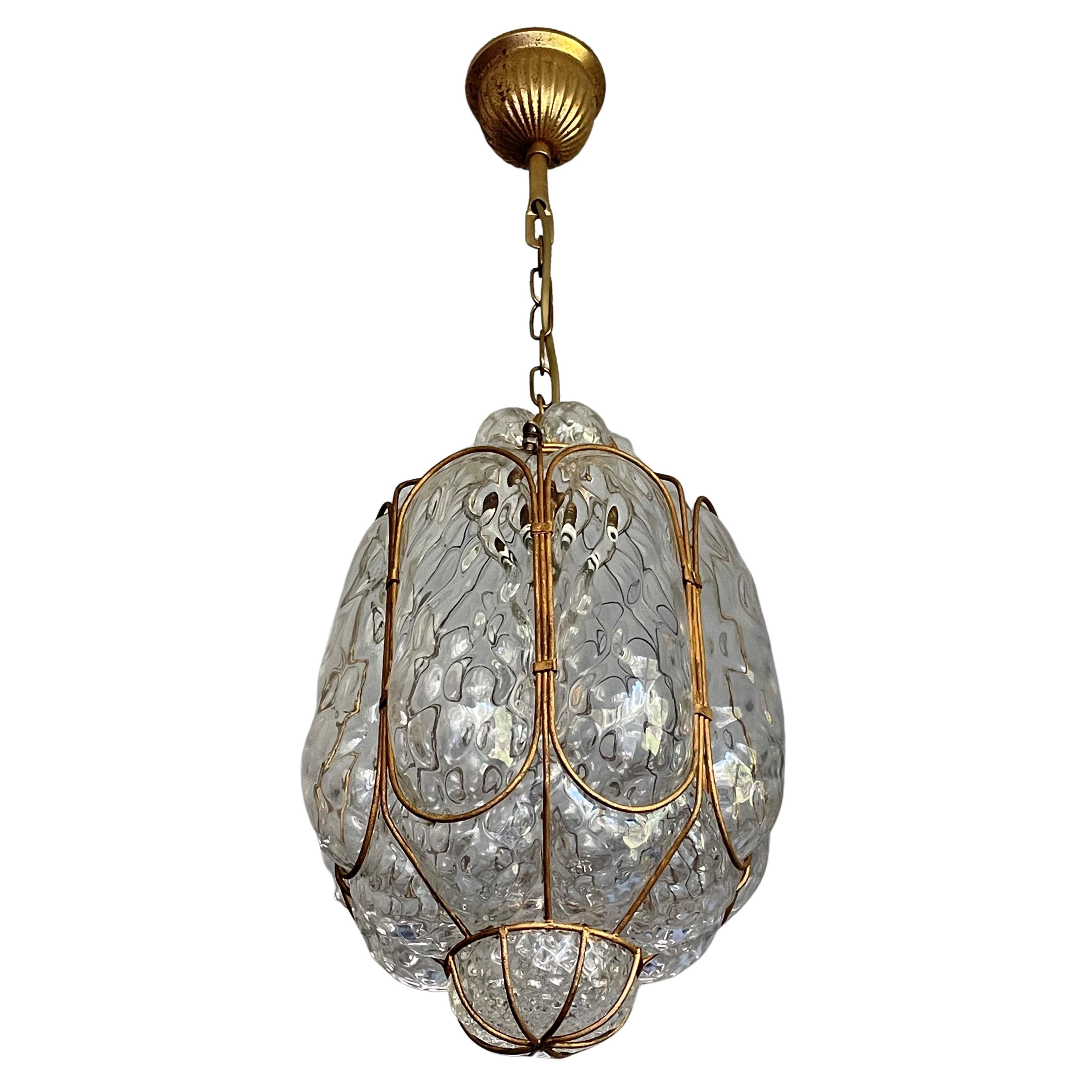 Unique Mouthblown Midcentury Venetian Murano Art Glass Pendant / Ceiling Light