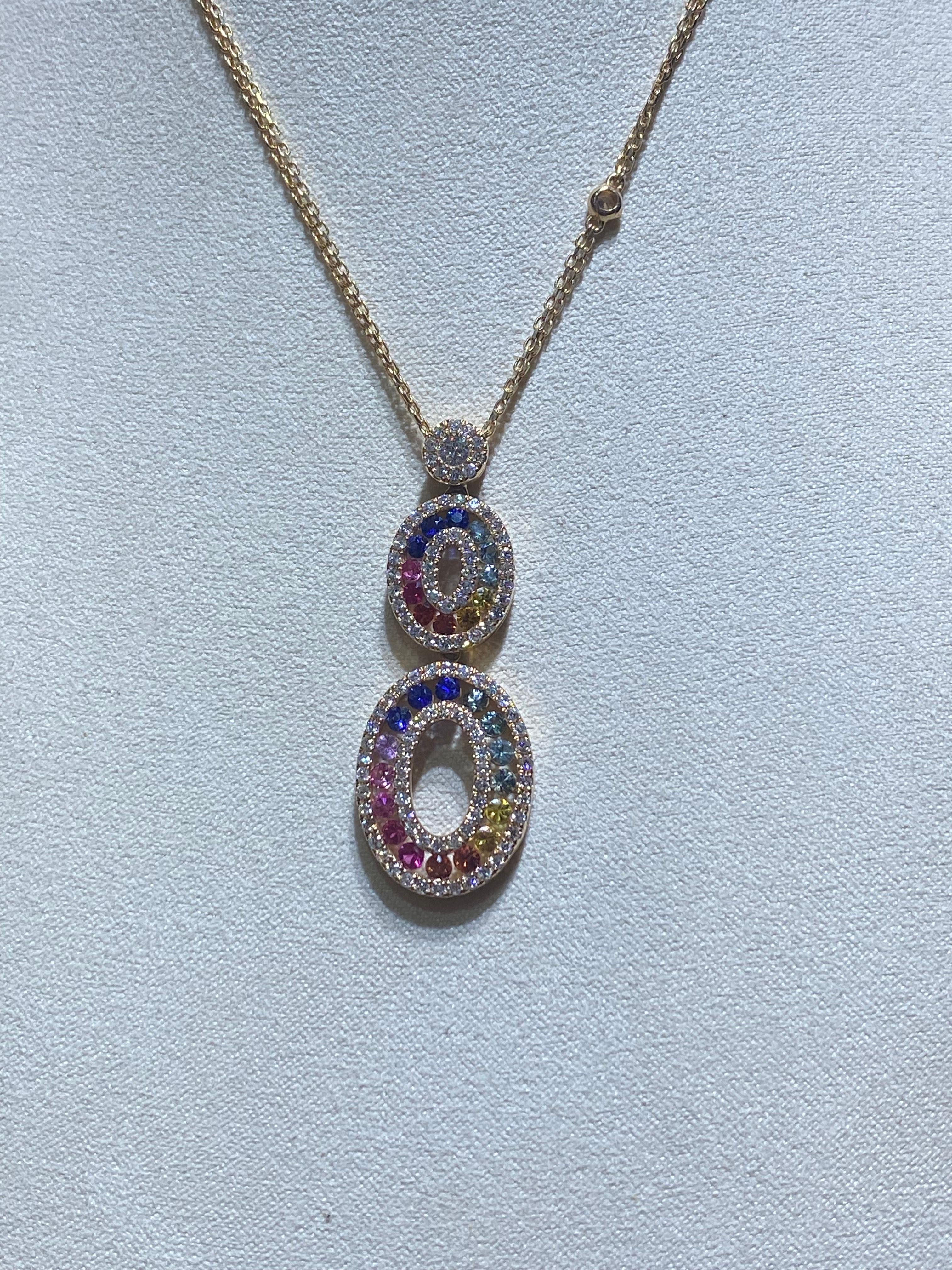Modern Unique Multi Sapphire Yellow Gold 18K Necklace for Her For Sale