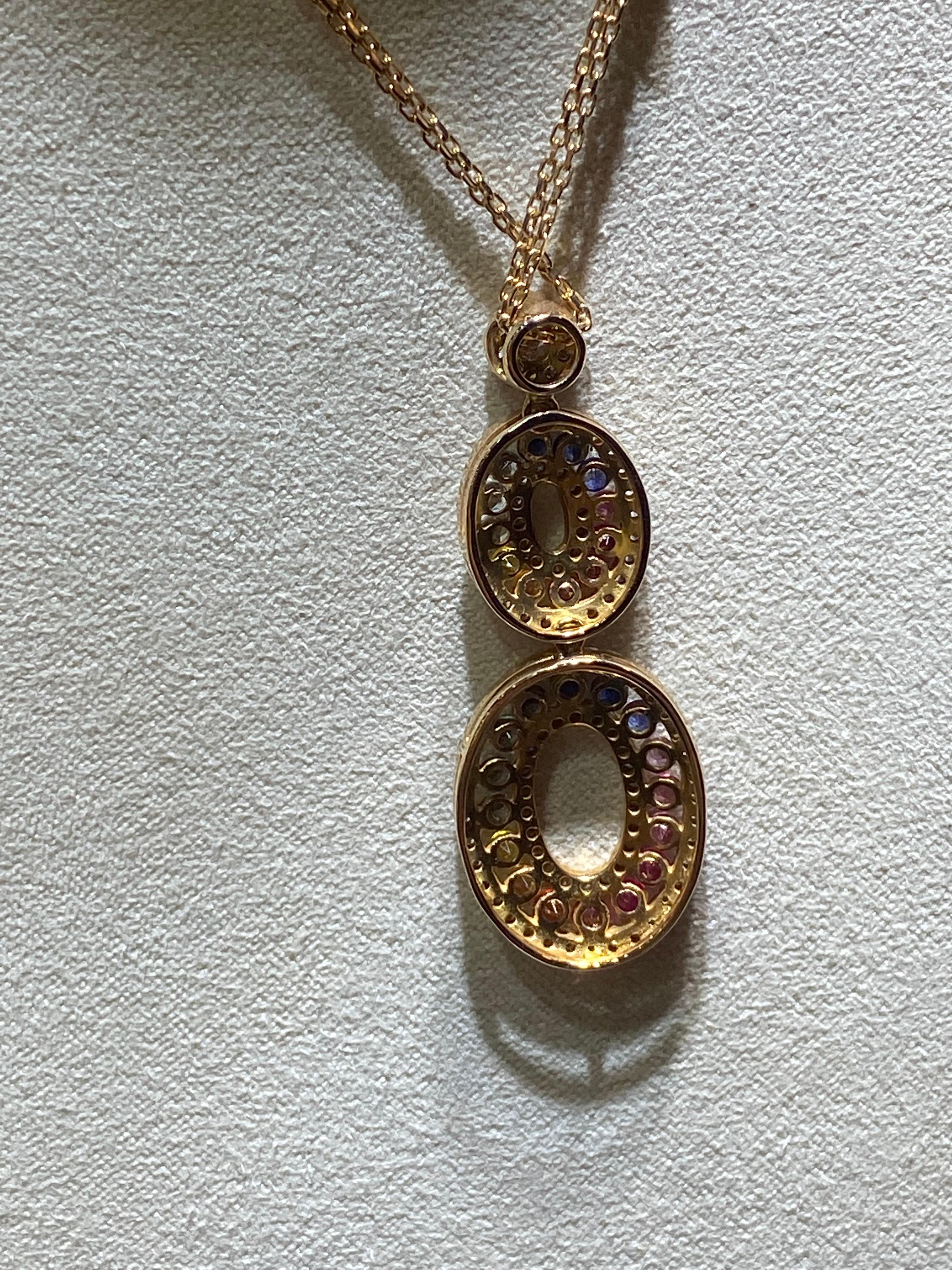Antique Cushion Cut Unique Multi Sapphire Yellow Gold 18K Necklace for Her For Sale