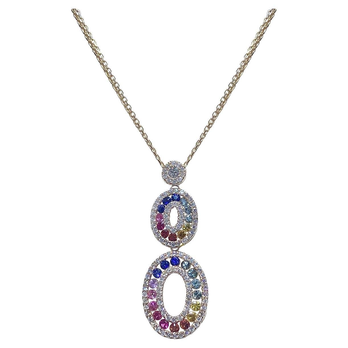 Unique Multi Sapphire Yellow Gold 18K Necklace for Her