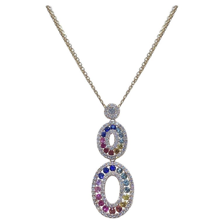 Unique Multi Sapphire Yellow Gold 18K Necklace for Her For Sale at 1stDibs
