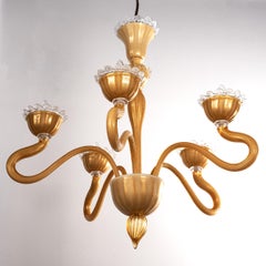 Unique Murano Amber glass chandelier 5 lights, Vintage Made in Italy in stock