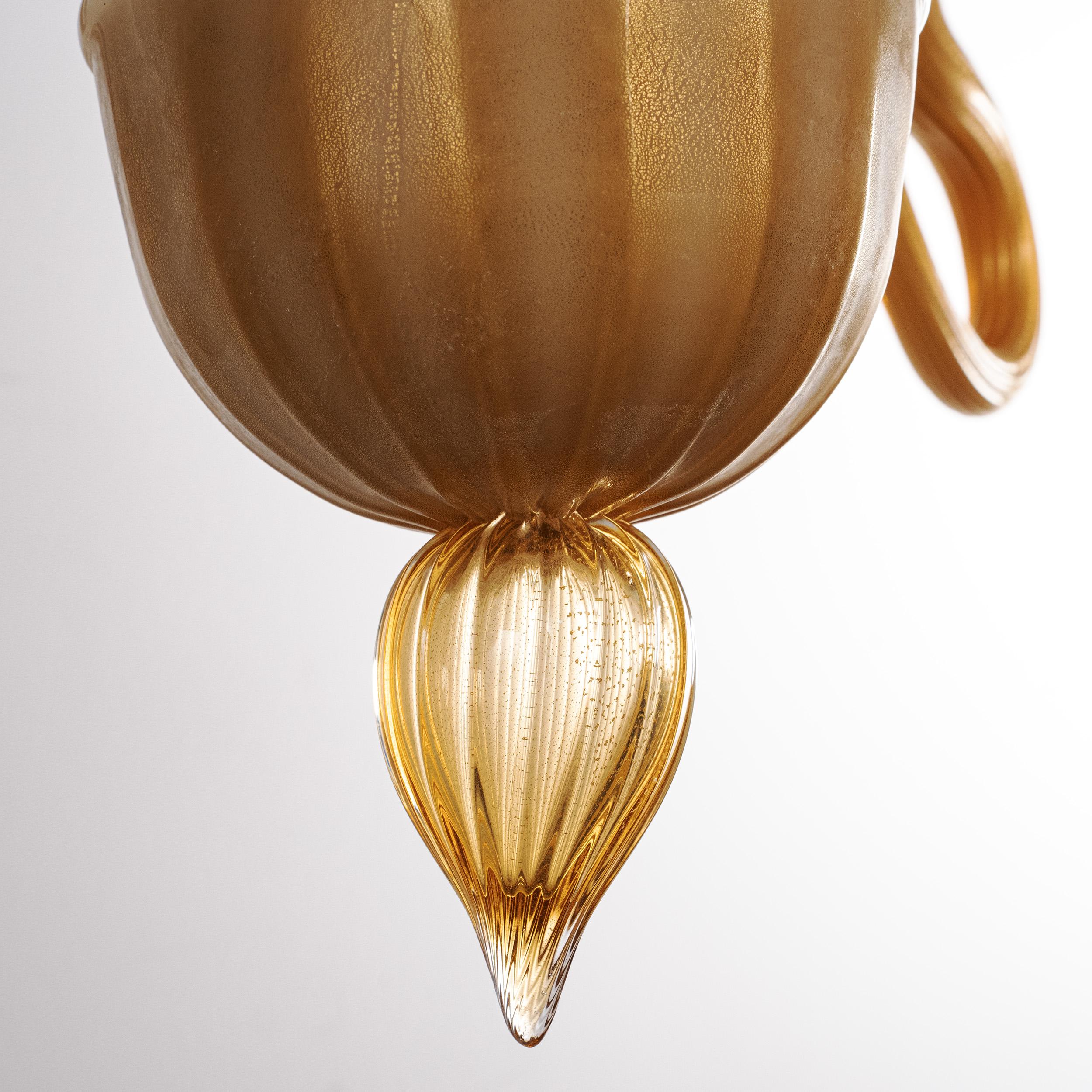 Unique Murano Amber glass chandelier 5 lights, Vintage Made in Italy in stock (20. Jahrhundert) im Angebot