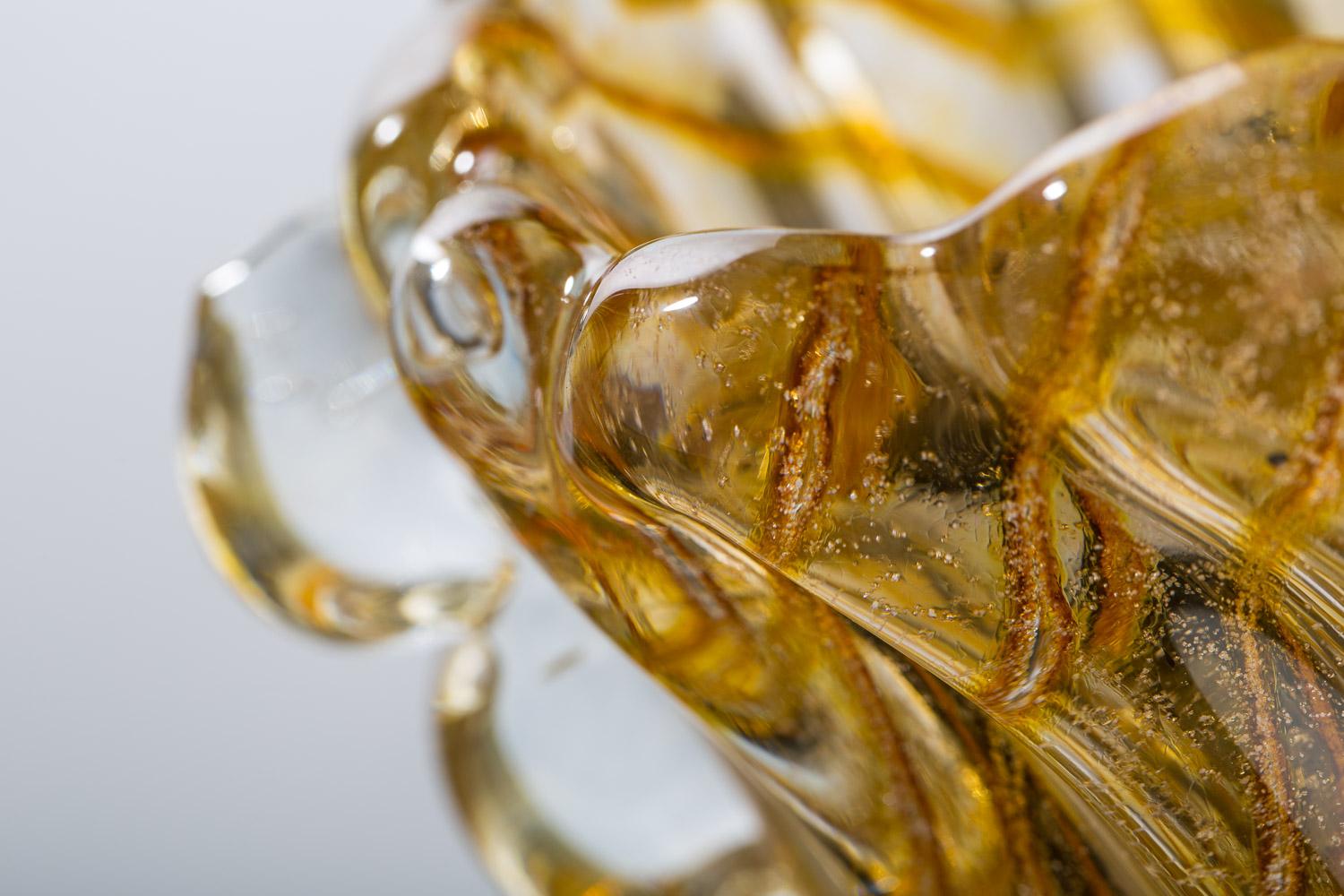 Italian Unique Murano Art Glass Sconces in Cristallo 24ct Gold Leaf & Amber Candy Canes For Sale