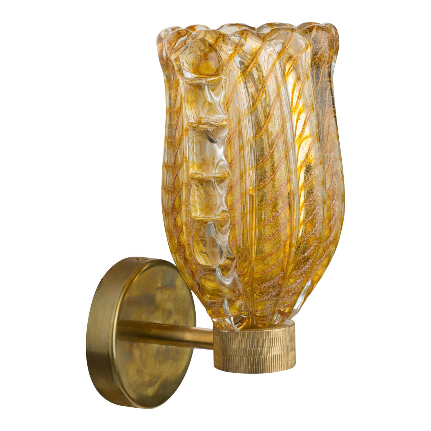 Contemporary Unique Murano Art Glass Sconces in Cristallo 24ct Gold Leaf & Amber Candy Canes For Sale