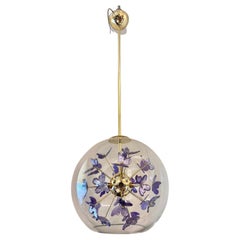 Unique Murano Ball Shape Pendant with Flowers In a Purple Tone