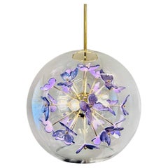 Unique Murano Ball Shape Pendant with Flowers In a Violet Tone