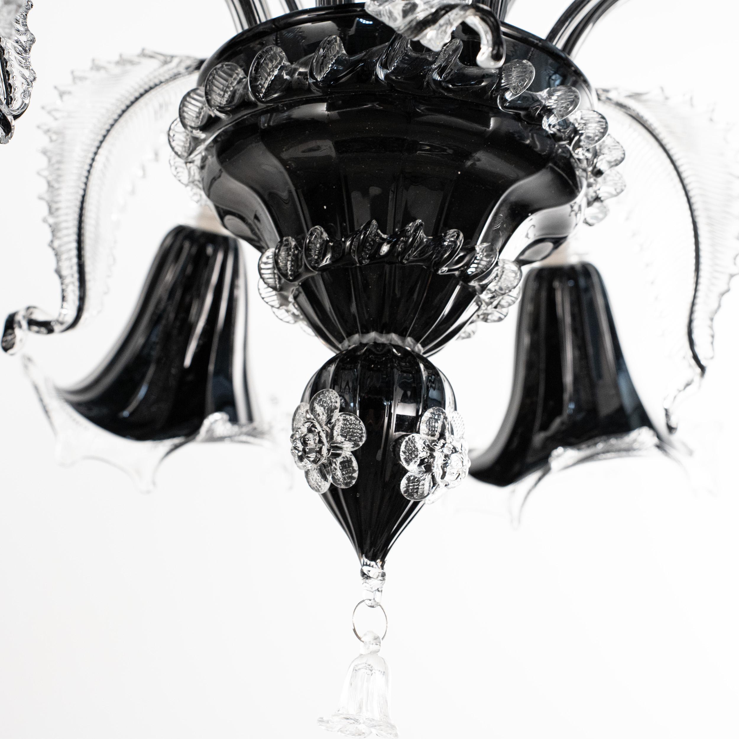 Lampadario a 6 luci in vetro nero di Murano, Vintage Made in Italy in stock in vendita 4