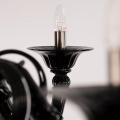 Unique Murano Black glass chandelier 6 lights, Vintage Made in Italy in stock