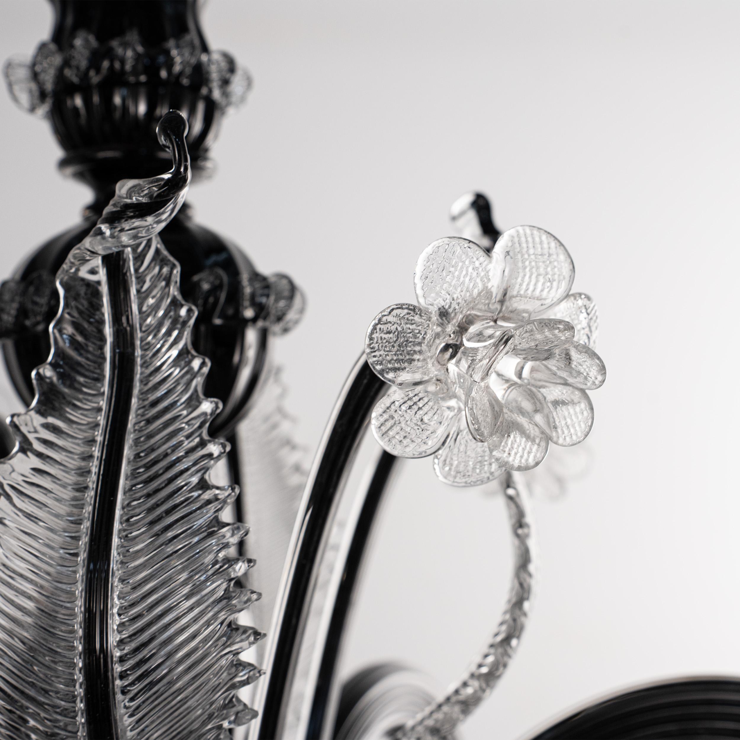XX secolo Lampadario a 6 luci in vetro nero di Murano, Vintage Made in Italy in stock in vendita