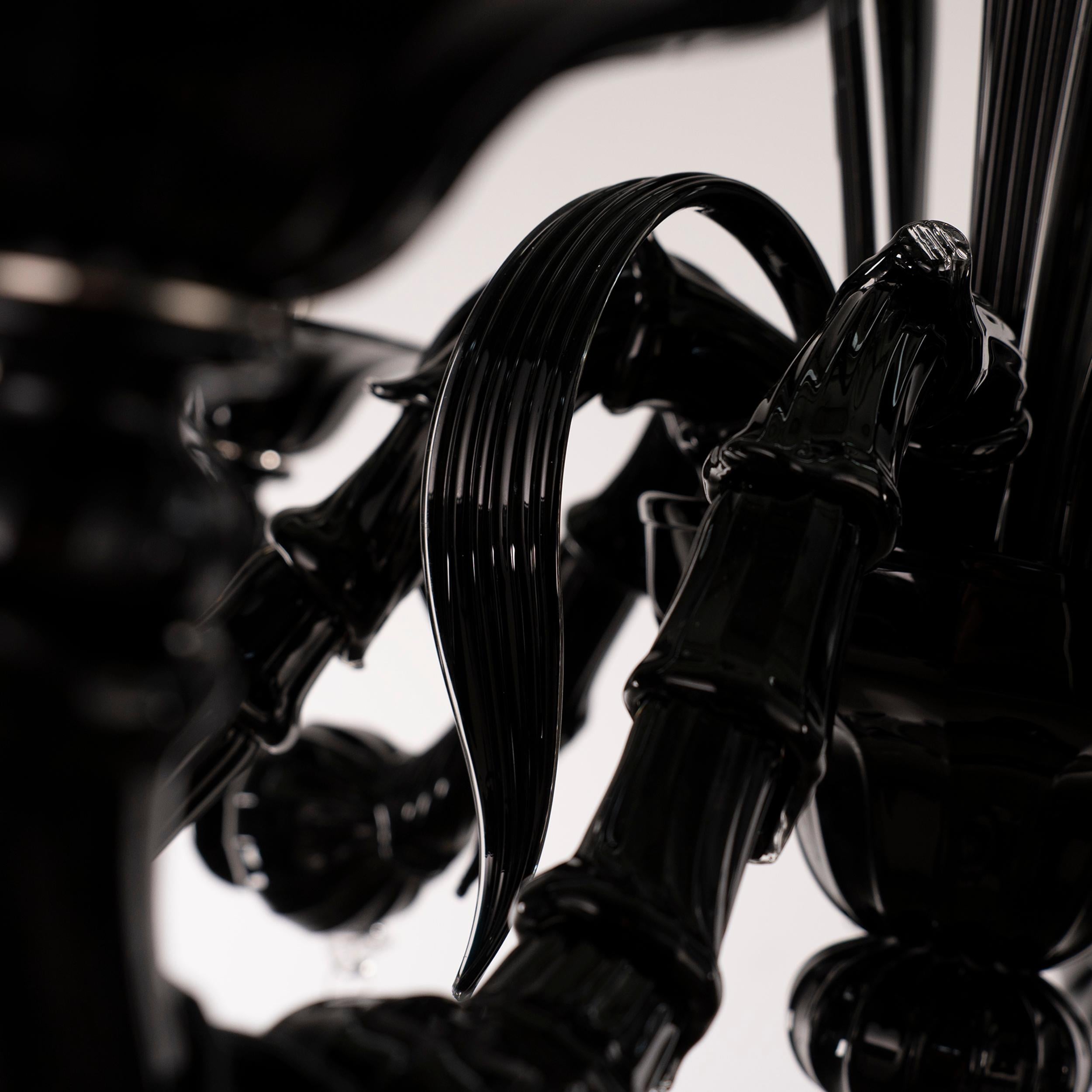 XX secolo Lampadario a 6 luci in vetro nero di Murano, Vintage Made in Italy in stock in vendita