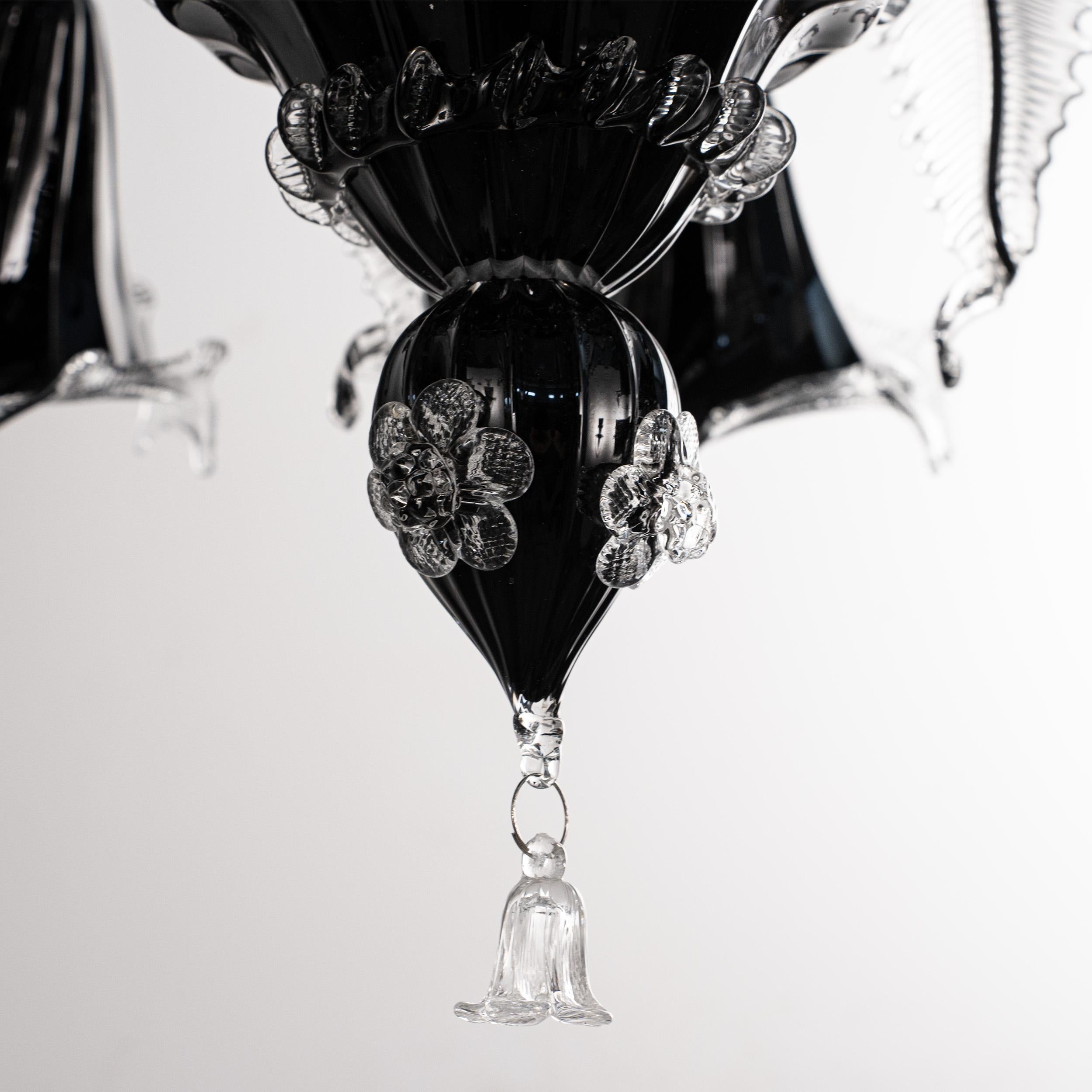 Lampadario a 6 luci in vetro nero di Murano, Vintage Made in Italy in stock in vendita 1