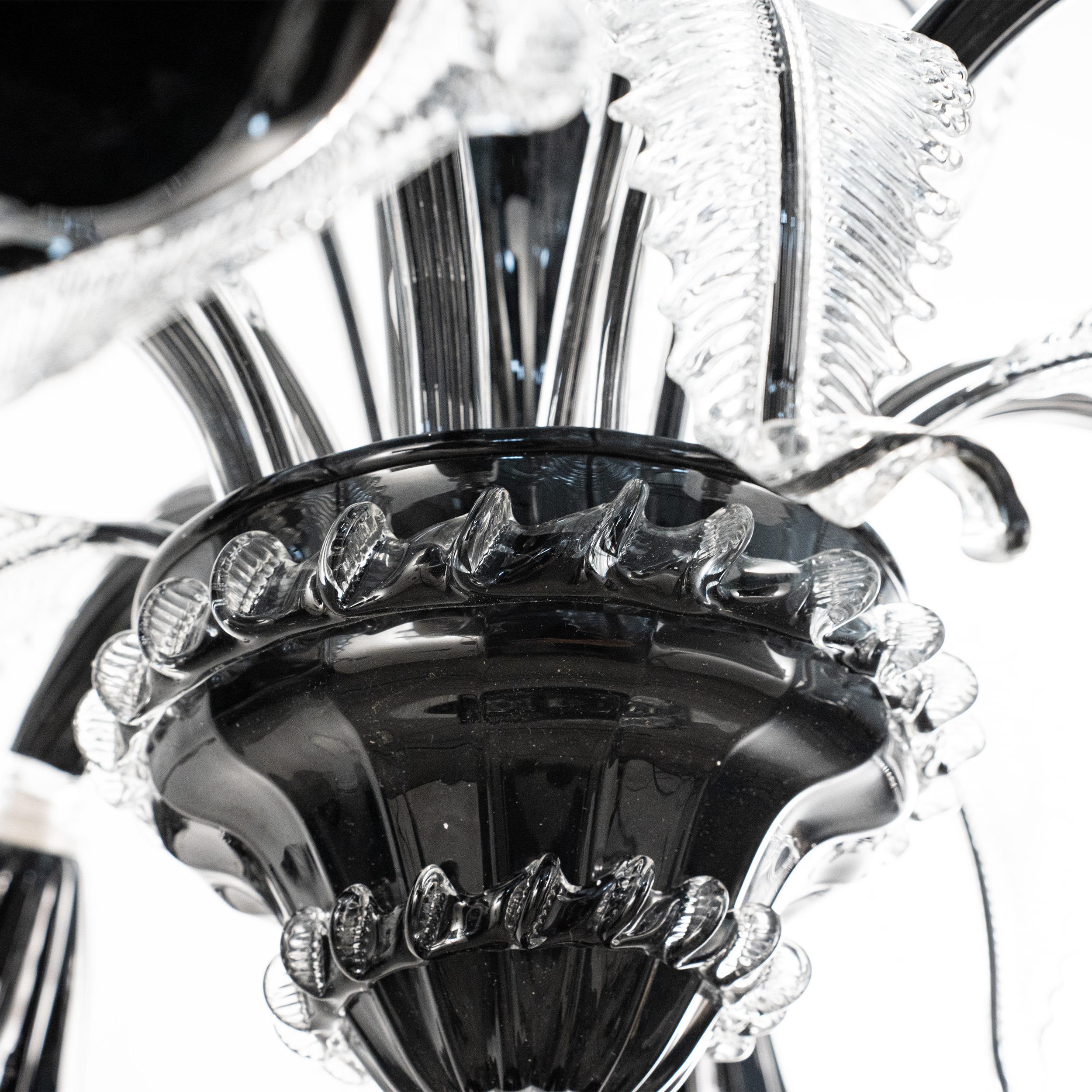 Lampadario a 6 luci in vetro nero di Murano, Vintage Made in Italy in stock in vendita 2
