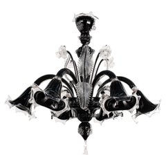 Unique Murano Black glass chandelier 6 lights, Vintage Made in Italy in stock