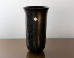 Unique Murano Black Glass Vase with Gold and Silver leaf details, made in Italy