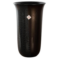 Unique Murano Black Glass Vase with Gold and Silver leaf details, made in Italy