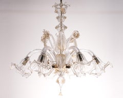Unique Murano Clear glass chandelier 6 lights, Vintage Made in Italy in stock
