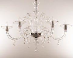Unique Murano Clear glass chandelier 6 lights, Vintage Made in Italy in stock