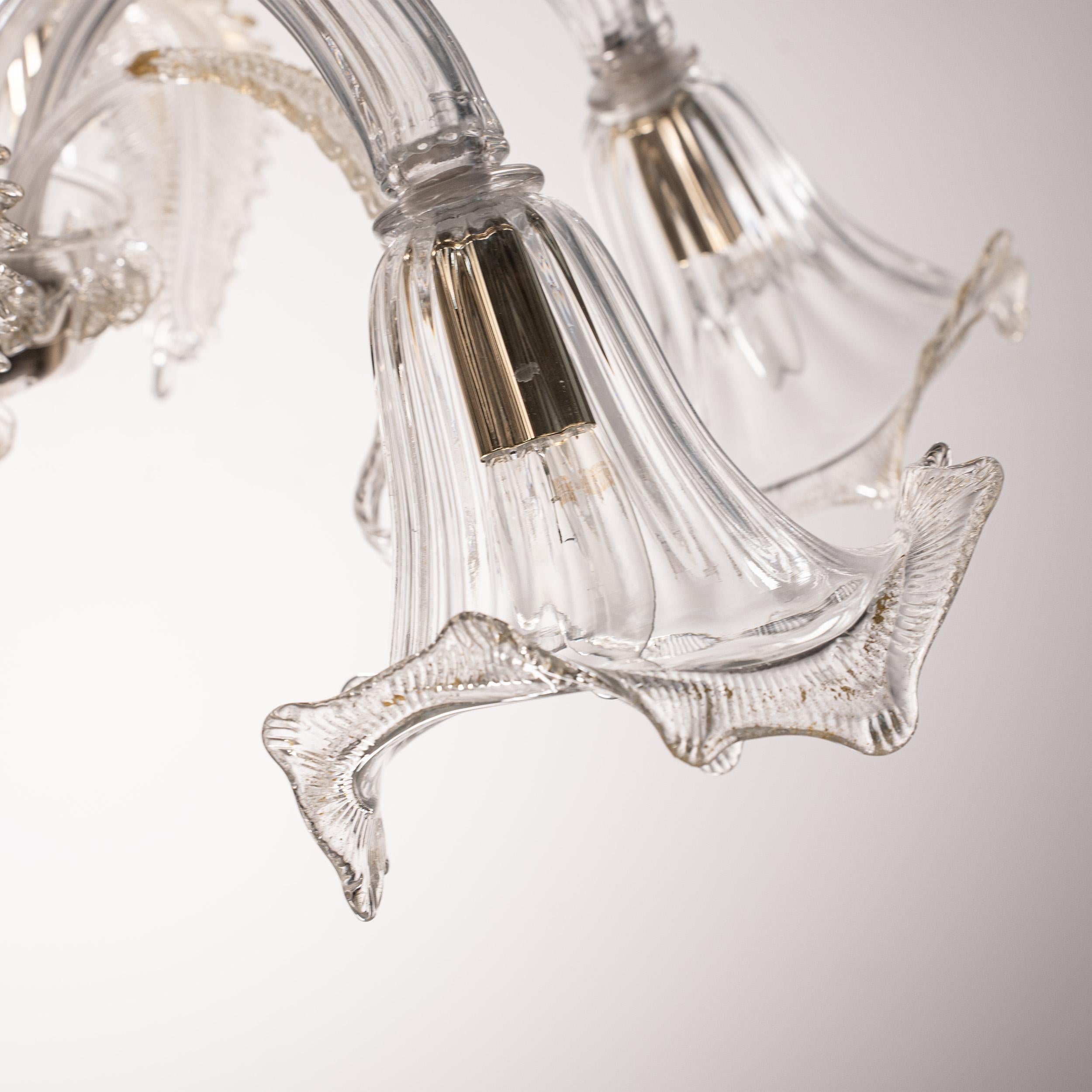 Italiano Lampadario in vetro trasparente di Murano a 6 luci, Vintage Made in Italy in stock in vendita